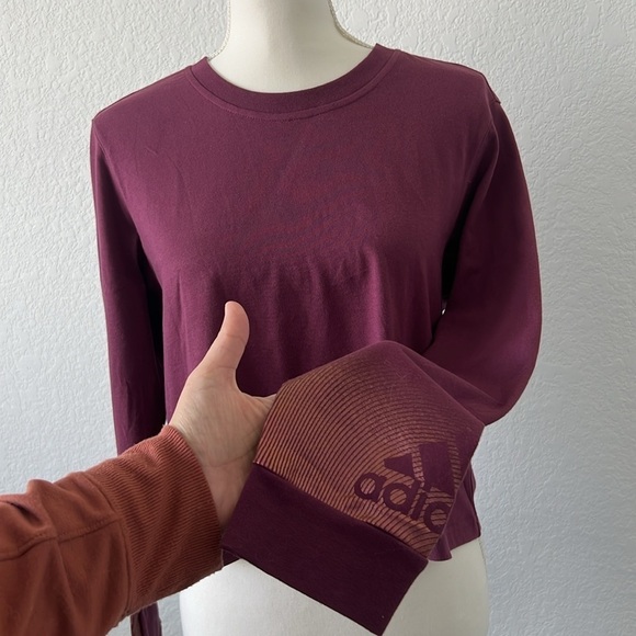 NWT Adidas Holiday Graphic 100% Cotton Cropped Long Sleeve Tee - Picture 7 of 9